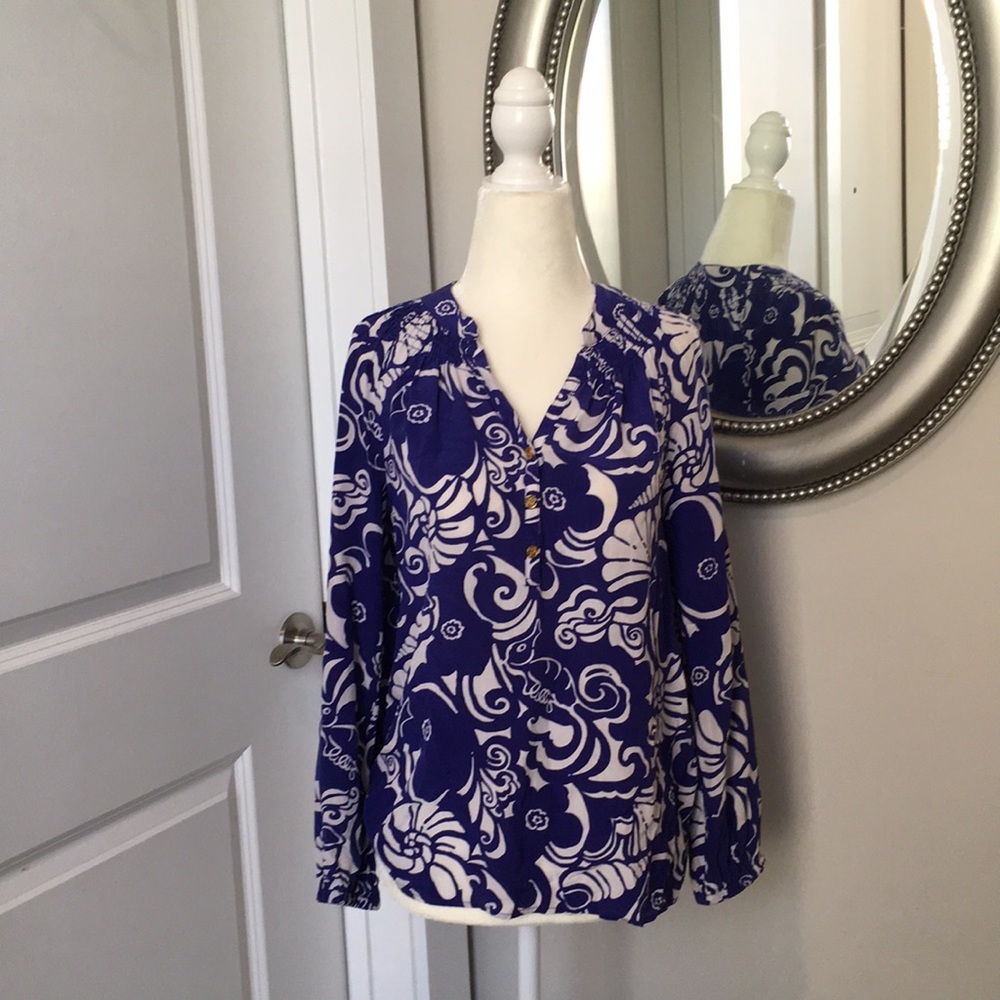 Lilly Pulitzer blue & white Elsa silk top